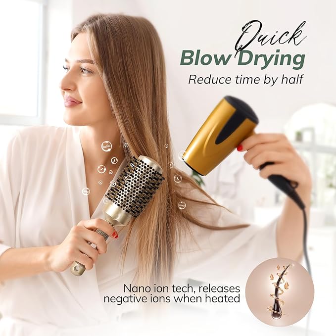 Round Brush for Blow Drying, Nano Thermal Ceramic & Ionic Tech Hair Brush with Boar Bristles, Professional Barrel Brush for Styling,Curling and Straightening by Sndyi (3.3 Inch, 2.1 Inch)