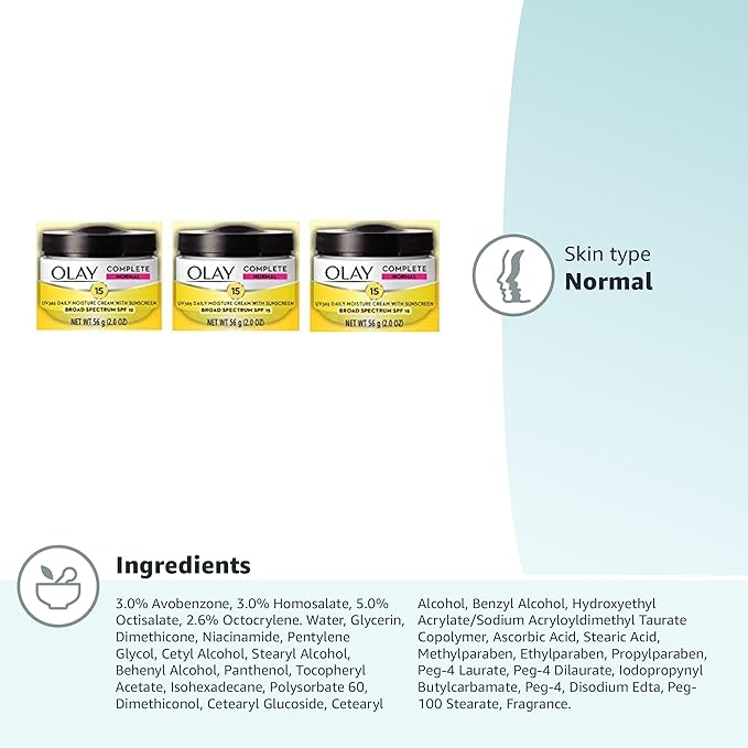 Olay Face Moisturizer Complete All Day UV Moisture Cream with Sunscreen SPF 15, Normal Skin, 2 Fl Oz (Pack of 3)