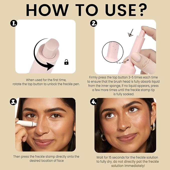 Freckle Stamp Pen,Fake Freckles Stain Marker Pencil Tool for Natural Lifelike Sunkissed Face Freckle Makeup for Waterproof and Long-Lasting,Quick Dry 5-Point Faux Freckle Stamp Cushion, 04 Espresso