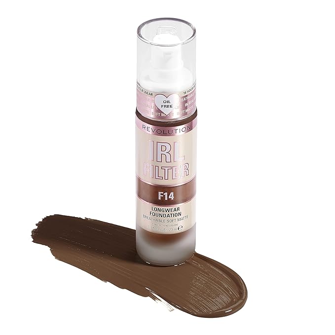 Revolution Beauty, IRL Filter Longwear Foundation, Soft & Breathable Formula, Medium to Full Coverage, Matte Finish, F14, 0.7 Fl. Oz