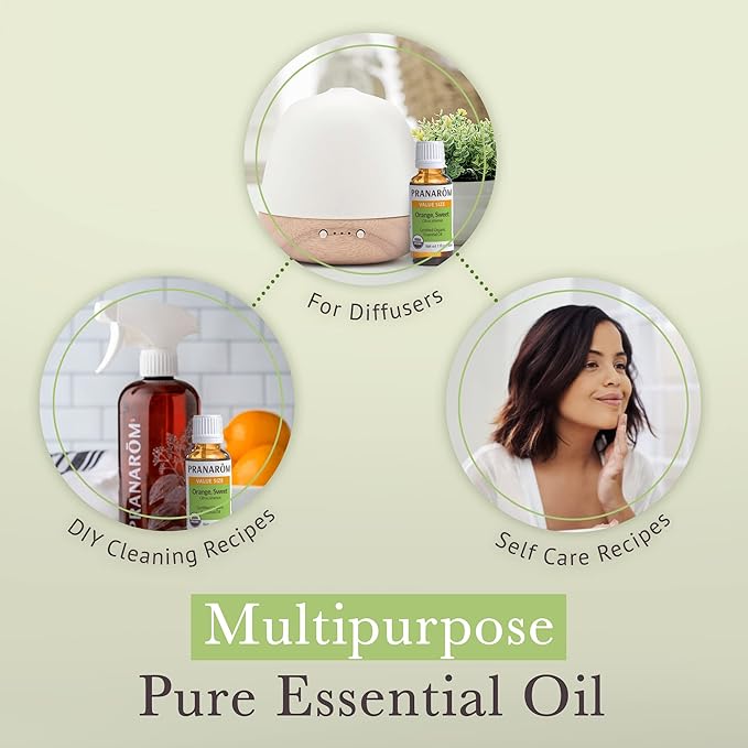 Pranarom USDA Certified Organic Sweet Orange Essential Oil (30ml), 100% Pure Undiluted Therapeutic Grade from Mexico for Aromatherapy, Diffuser, Citrus Scent, Soothing, DIY Cleaning