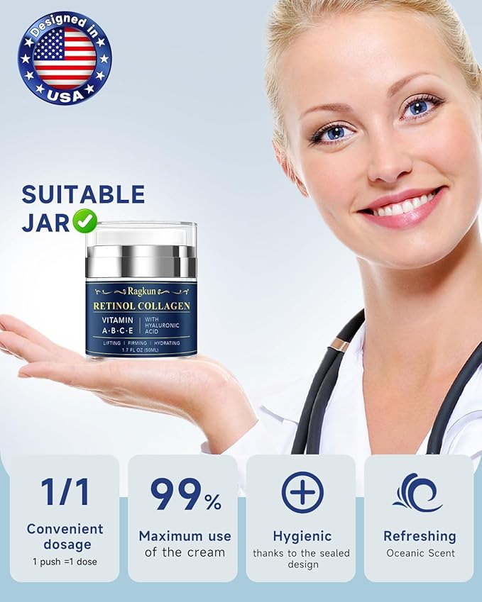 Retinol Cream for Face, Collagen Neck Creams for Tightening and Firming, Anti Aging Day & Night Facial Moisturizer for Women & Men, Instant Face Lift Wrinkle Cream 1.7 fl. oz.