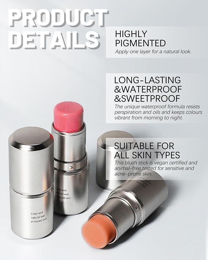 Peach Pink Cream Blush Stick, Monochromatic Multi-Blush Stick for Cheeks & Highlighter, Pigmented Long Lasting Smooth Natural Cheek Tint, Matte and Dewy Finish, Vegan & Cruelty-Free for All Skin-04