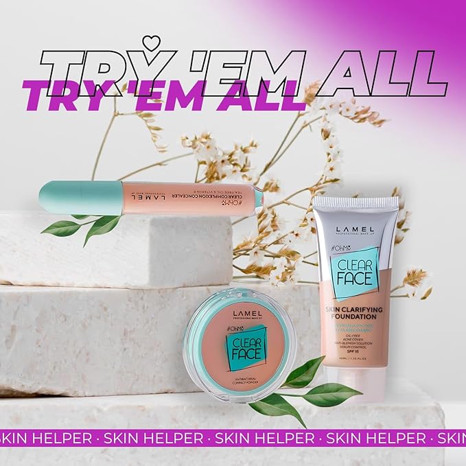 Lamel- Oh my Clear Face Foundation- SPF15-407 Meiduim Tan | Contains tea tree extract and salicylic acid |Controls sebum production |Anti-blemish formula |SPF 15 |Oil free foundation | 40ml