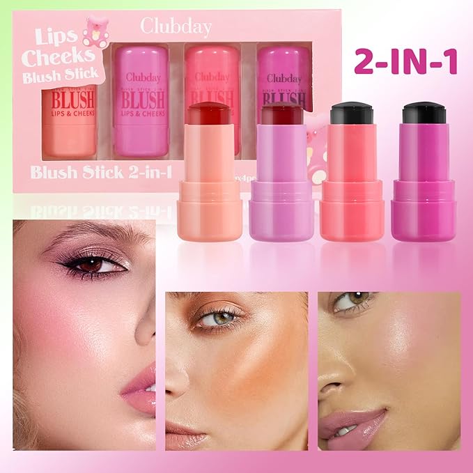 4 Color Milk Jelly Blush Stick, Milk Cooling Water Jelly Tint, Moisturizing Sheer Lip & Cheek Stain Jelly Blush Makeup.