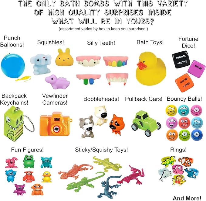 Kids Bath Bombs with Surprise Toys Inside (6 Pack) - Releases Color & Bubbles, Won’t Stain Tub, Moisturizing, Large Bubble Bomb, USA Made - Ideal Gift for Girls & Boys by Two Sisters
