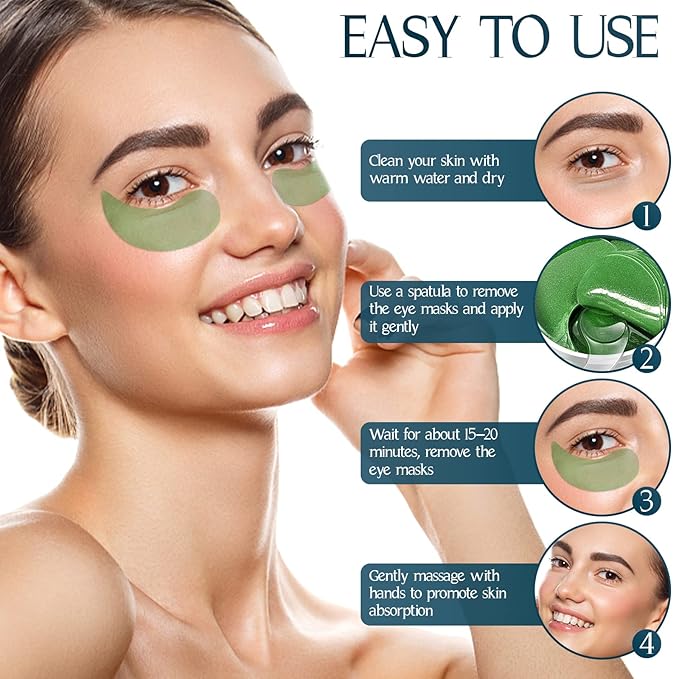 Under Eye Patches (60PCS), Aloe Vera & Collagen Eye Mask, Eye Patches for Puffy Eyes, Anti-Aging Eye Mask for Puffiness, Under Eye Mask for Dark Circles and Eye Bags, Hydrating Eye Gel Pads(green)