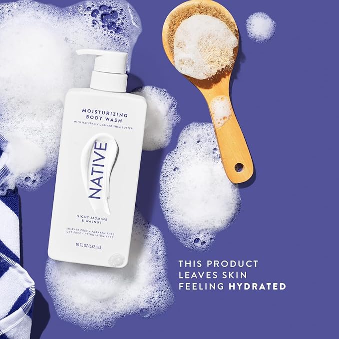 Native Moisturizing Body Wash Contains Naturally Derived Ingredients | For Women & Men, Sulfate, Paraben, & Dye Free Leaving Skin Soft and Hydrated | Night Jasmine & Walnut 18 oz