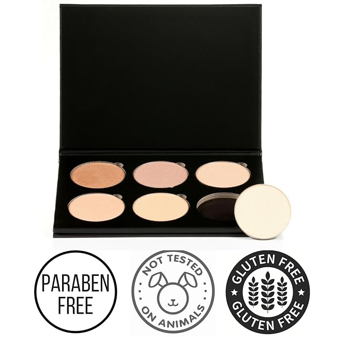 Makeup Highlighter Palette – Beauty Junkees Powder Highlighter Makeup Palette 6 Shades Glow Kit, Face Highlight Make Up Set for Beginners, Professional Quality, Paraben Gluten Cruelty Free Cosmetics