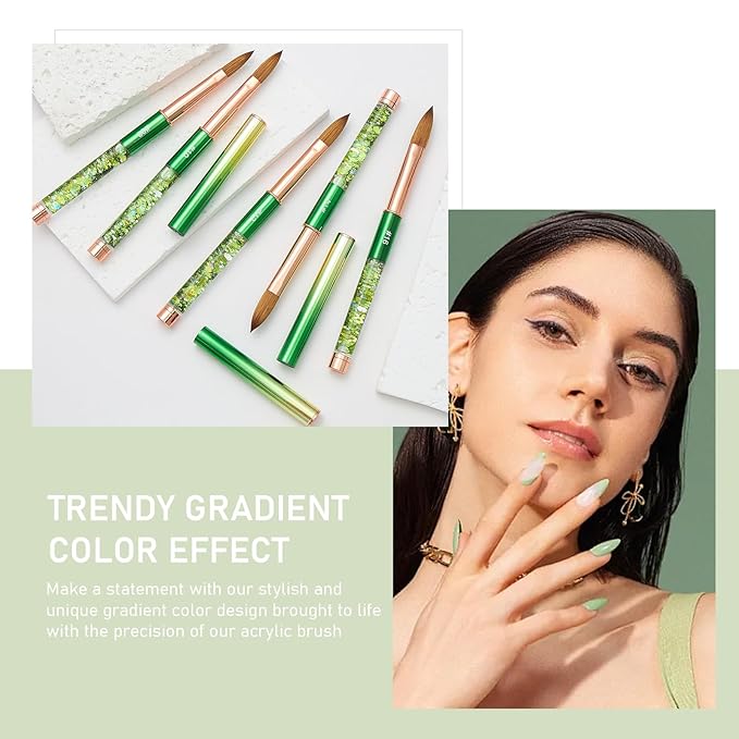 Acrylic Nail Brush Size #16, KEMEISI 100% Pure Kolinsky Nail Art Brushes Sturdy Handle Oval Shaped Acrylic Powder Nail Design Tools for Professional Manicure DIY Home Salon (Green)