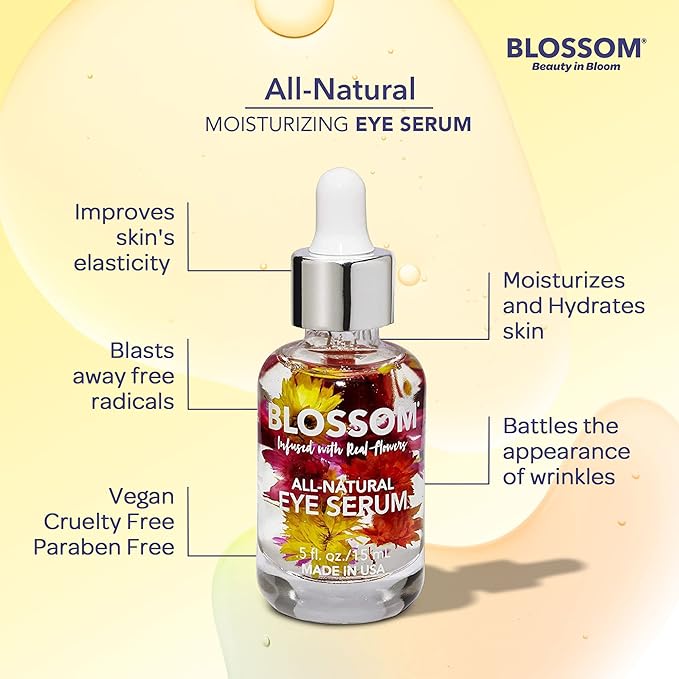 Blossom All Natural Organic Cruelty Free Moisturizing Eye Serum with Essential Oils, Infused with Real Flowers, Made in USA, 0.5 fl. oz., Summer Breeze