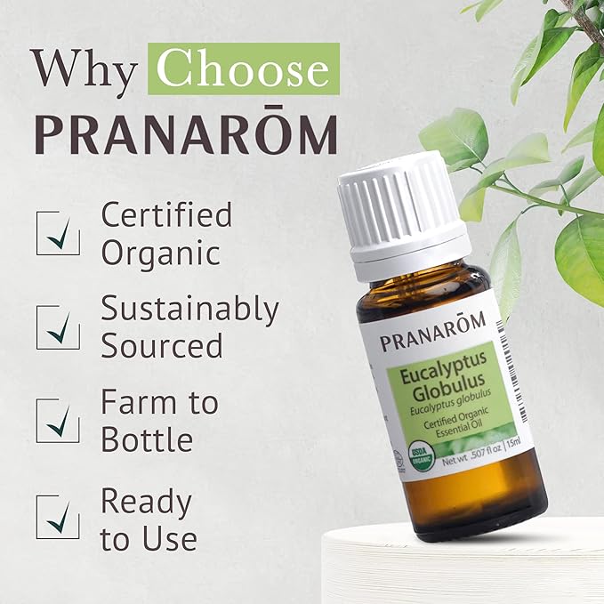 Pranarom USDA Certified Organic Eucalyptus Globulus Essential Oil (30ml), 100% Pure Undiluted Therapeutic Grade from Portugal for Aromatherapy, Diffuser, Topical Care, Relaxation