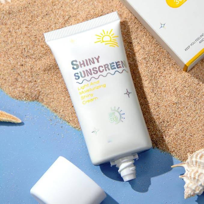 Shimmer Face Primer with Sunscreen, SPF 30, Highlighting Fine Glitter Brightening + Sun Protection, Moisturizing Sunscreen, Natural & Refreshing, Oil-Controlling,Non-Greasy Isolation Primer