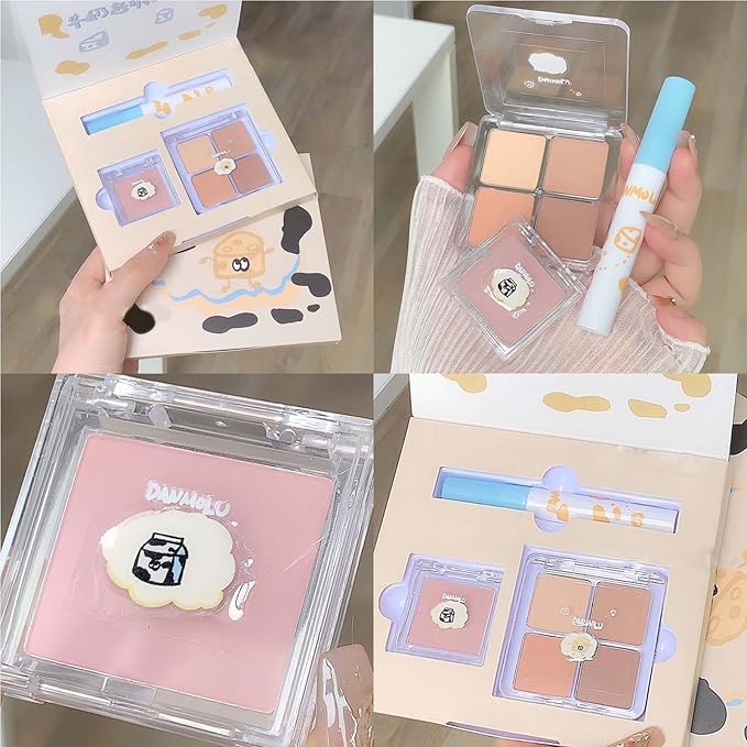 Neutral Eyeshadow Palette Velvet Lip Gloss Natural Glossy Blush Suitable for Beginners and Professionals 3-in-1 Multi-Purpose Makeup Set (1 Box)