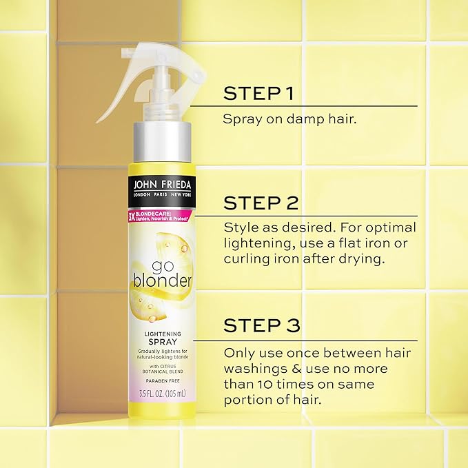 John Frieda Go Blonder Lightening Spray, Gradually Lightens Blonde Color, For Natural or Color-Treated Hair, Formulated with a Citrus Bontanical Blend, Paraben Free, 3.5 Oz, Pack of 2