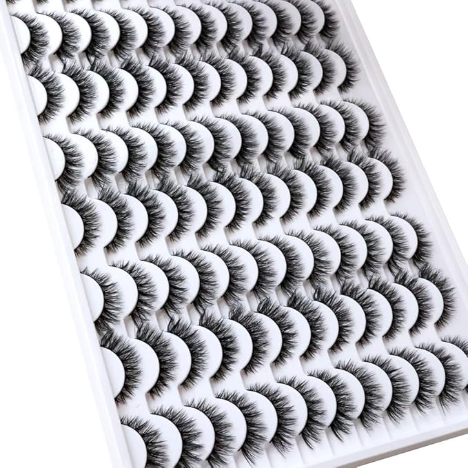 False Eyelashes 48 Pairs Faux Mink Lashes 14mm Wispy Lashes 3D Fluffy Cat Eye Lashes Pack Bulk Wholesale Strip Lashes(style 48-045)