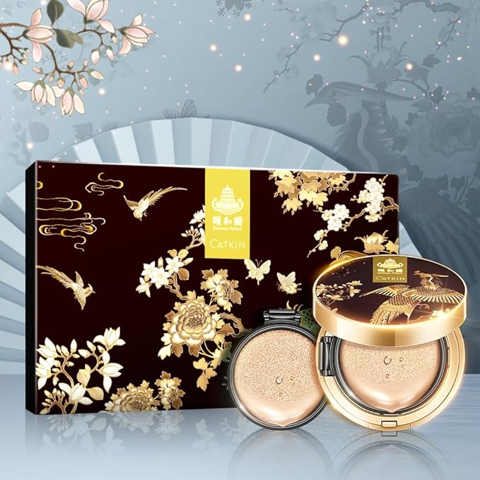 Catkin Phoenix Cushion Foundation Buildable Coverage Anti-Aging Serum Makeup, Sheer Satin Finish, Refill Included, Light Beige 0.46 Oz x 2, C02 IVORY