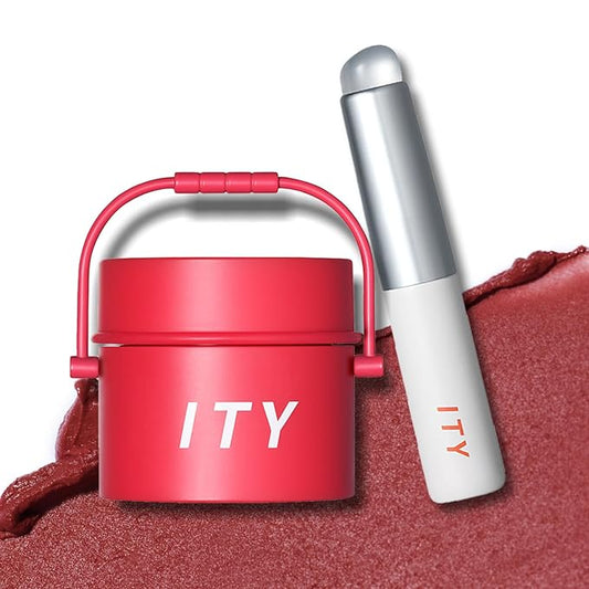 ITY Velvet Matte Finish Lip Stain-Mousse Textured Pudding Pot Lip Clay with Brush, Red Shade, Dual-Use as Lipstick and Blush, Conceals Lip Lines, Rich Pigment, 0.21 oz (6g) in Cherry Bliss
