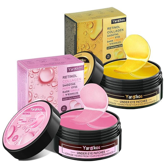 2 Packs 60 Pcs Under Eye Patches, 24K Gold+Pink, 30 Pairs Women Undereye Mask for Puffy Eyes Dark Circles Treatment, Men Collagen Gel Pads Hydrating for Eye Bags Puffiness Wrinkle, Beauty Skin Care