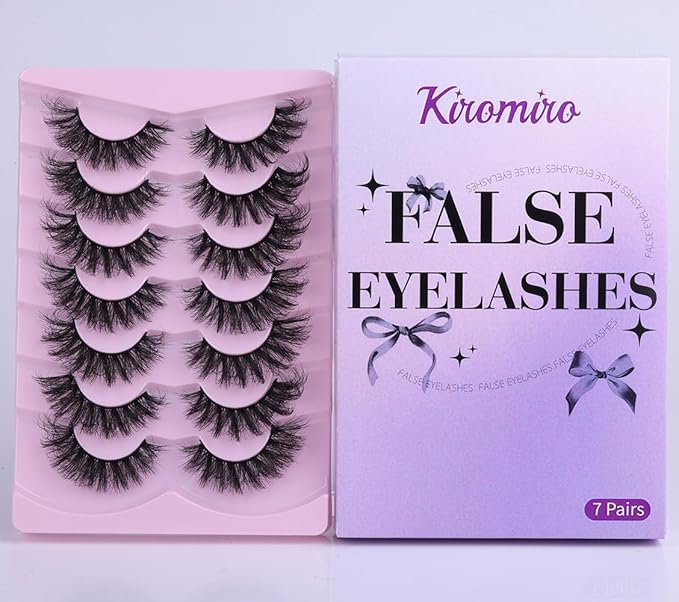 Mink Lashes Fluffy D-Curl False Eyelashes 20mm Long Volume Lashes That Look Like Extensions Cat Eye Fake Lashes Faux Mink Strip Lashes Pack 7 Pairs
