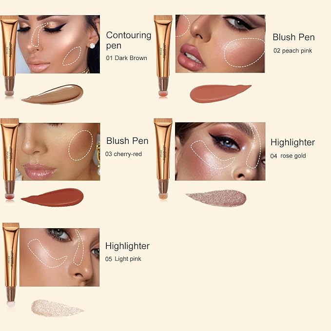 Contour Beauty Wand, Liquid Face Concealer Contouring Highlighter Blusher Stick with Cushion Applicator, Long Lasting Smooth Natural Matte Finish, Lightweight Blendable Super Silky Cream Contour Stick (02# Peach Pink)