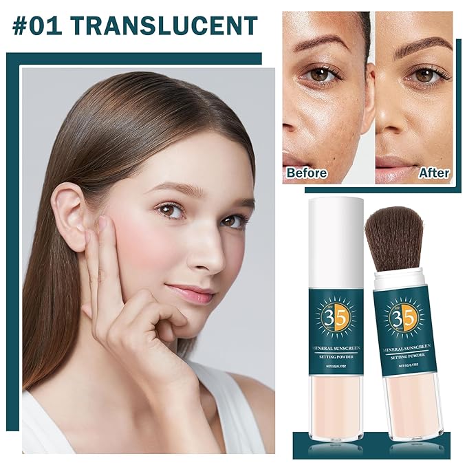 Mineral Sunscreen Powder SPF Powder for Face Oil Control Long Lasting Sunscreen Powder for Face Natural Light Breathable Translucent Powder Setting Powder Makeup #01 Translucent