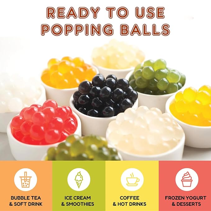 Fanale Strawberry Popping Boba Pearls, Vegan, Non GMO, Gluten Free, Fat Free, Perfect for Bubble Tea, Smoothies, Ice Cream, Desserts, and Beverages 1lb x 12.