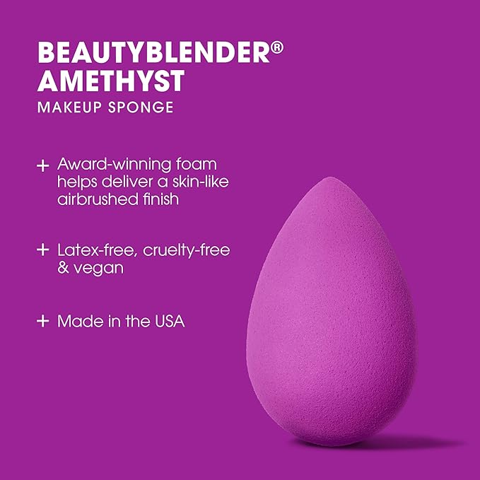 Beautyblender® | Amethyst Beauty Blender Makeup Sponge, Super-Soft Foam Easily Blends Foundations, Powders & Creams, Made in USA, Reusable, Washable, Streak Free Application, Vegan, Cruelty Free