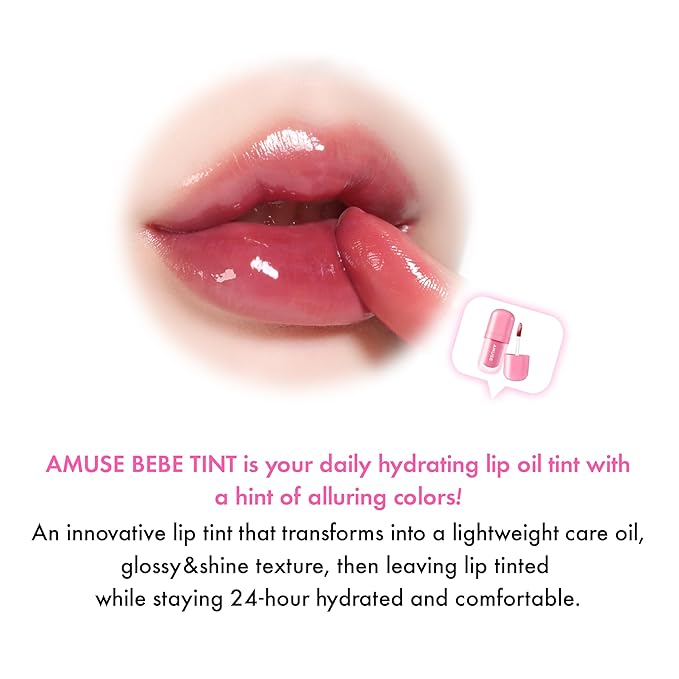 Amuse SEOUL BEBE TINT - 04 APPLE LIKE | 24-hour Long-lasting Lip Stain, Plumping, Hydrating, Moisturizing, No Peel Off, Lip Care, Treatment, Non Sticky, Korean Lip Tint for Dry Lips