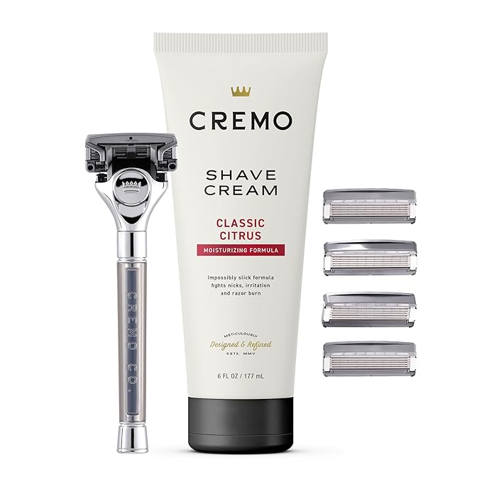 Cremo Original Shave Gift Set for Men, includes Impossibly-Slick 6 oz Shaving Cream, Chrome Barber Grade Razors for Men and four Razor Blades Refills