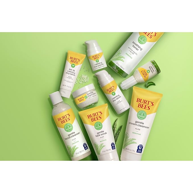 Burt's Bees Calming Night Cream, With Aloe and Rice Milk, Face Moisturizer For Sensitive Skin Infuses Skin With Moisture While You Sleep, 98.8 Percent Natural Origin, 1.8 oz. Tub