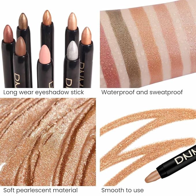 evpct 8Pcs Cream Eye Shadow Brightener Sticks Set for Eyes, Silver Champagne Golden Rose Sand Bronze Gold Orchid Pink Deep Mauve Shimmer Matte Pencil Eye shadow Crayon Applicator Stick Palette Makeup
