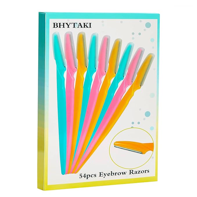 Eyebrow Razor, 54 Pcs Eyebrow Razors with Safety Cover, Face Razor for Women and Man Smooths Away Peach Fuzz, Easy to Use Eyebrow Knife for Trimming and Shaping Eyebrows(3 Colors)