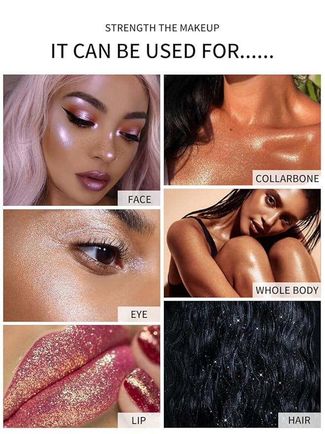 AKARY Shimmer Highlighter Powder, Fairy Polvo De Hadas Highlighter Powder & Blush Stick, Instant Glow Luminizer Duo, Glitter Body Face Hair High Gloss Stick, Sparkle Smudge-Proof Highlighter Stick Party Makeup (B1- #2)