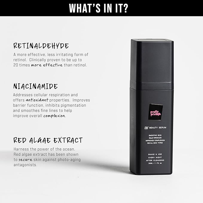 Pretty Privilege - THE Beauty Serum - 0.1% Retinal Serum With Niacinamide & Red Algae Extract. Anti Aging Skincare For Younger Looking Skin. For All Skin Types. Made in the USA.