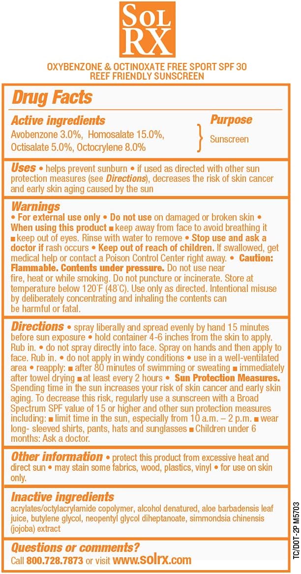 SolRX SPORT SPRAY SPF 30 Sunscreen Spray SPF30, Fragrance Free, Reef Safe Sunscreen, Broad Spectrum Sunscreen for Face and Body, Oxybenzone Free