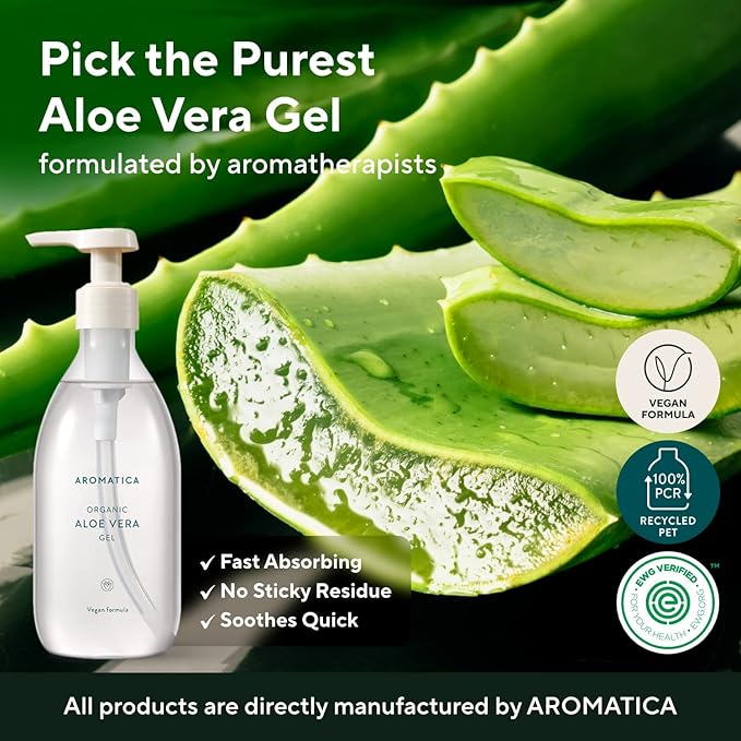 AROMATICA Organic Aloe Vera Gel Gift Set 300ml each – Vegan Body Moisturizer for Irritated Skin, After-Sun Skin Care