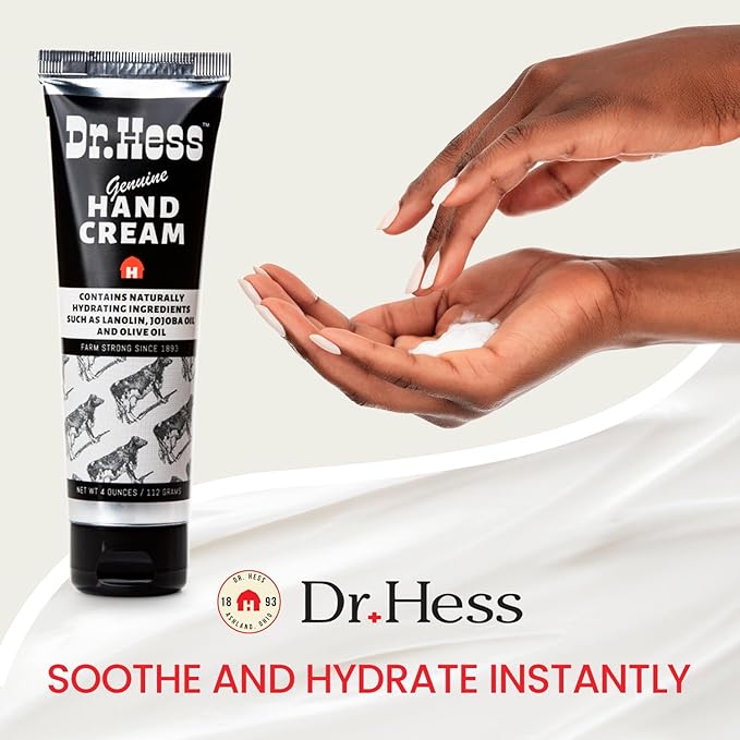 Dr. Hess Genuine Hand Cream, Nourishing & Softening Lotion for Dry, Cracked Hands & Heels, Eczema Relief, with Lanolin, Beeswax, Olive Oil & Vitamin E, Cruelty-Free, Paraben & Sulfate-Free, 4 oz