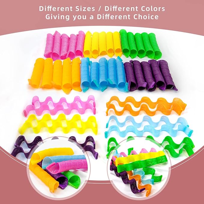 60pcs Heatless Hair Curlers Rollers Spiral and Wave Styling Kit with 2 Sets Styling Hooks,No Heat Curlers for Women Girl's Medium and Long Hair (17.8 Inch/45 cm)