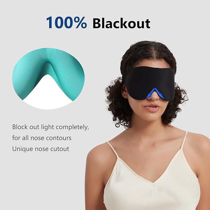 ALASKA BEAR 100% Blackout Sleep Mask for Women and Men, 3D Pillowy Soft Light Blocking Eye Mask with Contoured Eye Cups, Earplugs Set, Blue