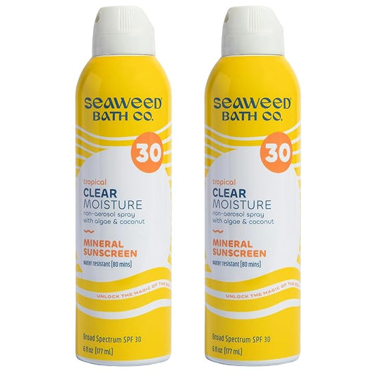 Seaweed Bath Co. Clear Moisture Mineral SPF 30 Broad Spectrum Sunscreen Spray, 6 Ounce (Pack of 2), Sustainably Harvested Seaweed, Algae, Coconut