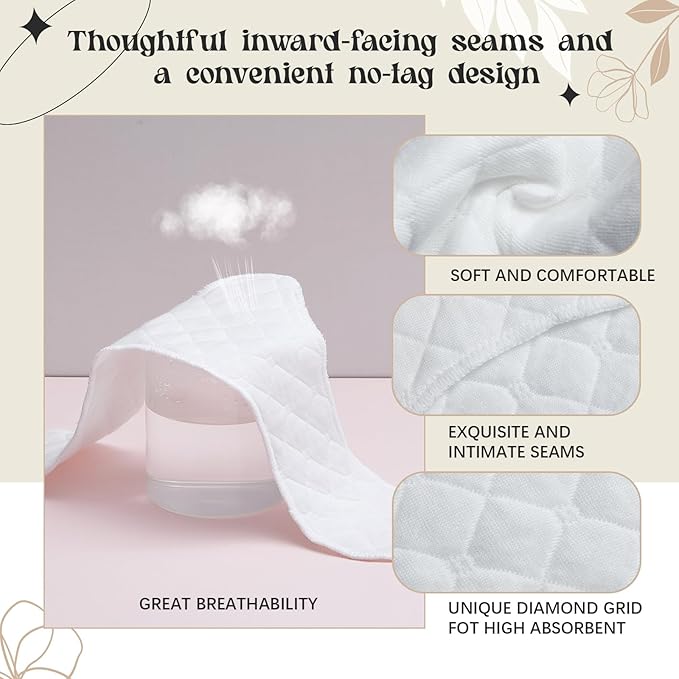 Boyiee 16 Pcs Cotton Bra Liners 3 Layer Reusable Boob Towel Under Breast Sweat Absorber Pads for Woman