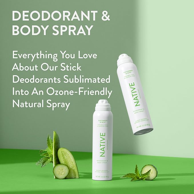Native Deodorant & Body Spray Contains Naturally Derived Ingredients | Deodorant for Women and Men, All Day Odor Protection, Aluminum and Hydrocarbon Propellant Free | Cucumber & Mint