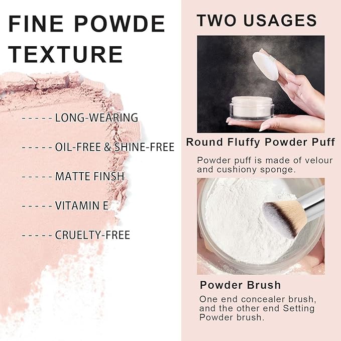 2PCS Loose Face Powder, Oil Control Minimizes Pores Finish(04# Natural)