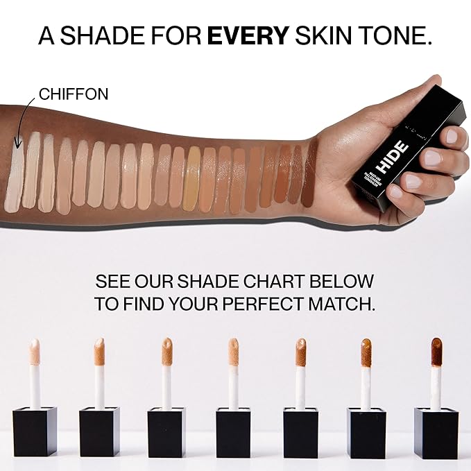HIDE Liquid Concealer, Medium to Full Coverage Concealer for Blemishes, Under Eye Dark Circles & Scars, Oil Free Concealer, Chiffon (See Shade Finder), 0.5 fl oz