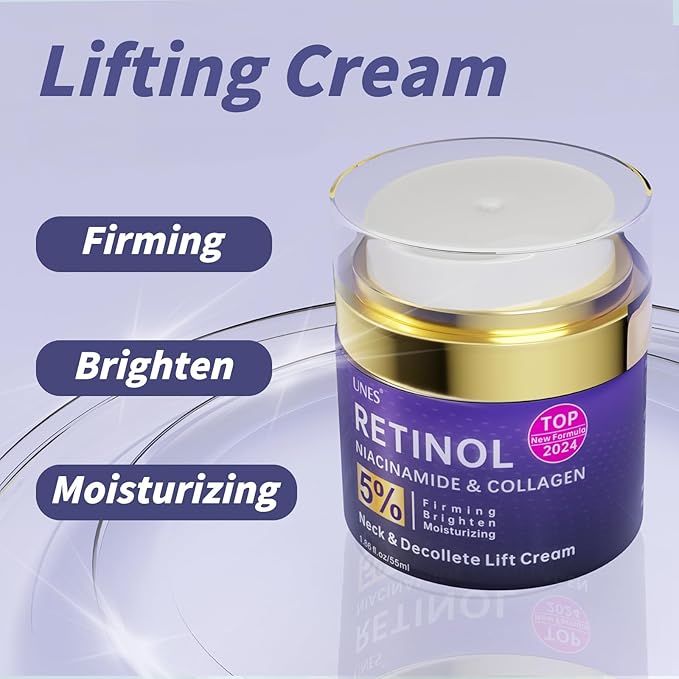 Unes Neck Firming Cream for Women & Men, Day & Night Face Moisturizer Cream for Hydration and Anti-Aging, Deep Tighten and Lift Neck with Retinol & Collagen(1.86 oz)