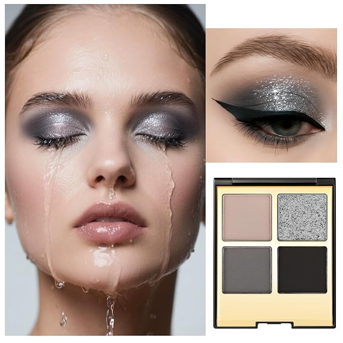 Erinde 4 Colors Eyeshadow Palette Eye Shadow Makeup, Matte Shimmer Metallic Off-white Champagne Reddish brown Nude Neutral Eyeshadow, Long Wearing, Pigmented Blendable, Quad Eye Shadow Palette, 04