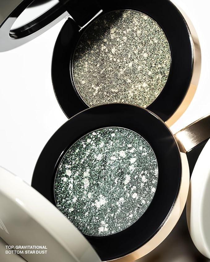 MAKE Beauty Multi-Chromatic Eye Shadow. Metal Reflecting Luminous Foil Finish Creamy, Buildable, Dimensional Long-wear, Crease-proof Powder Eyeshadow, Multichrome Shade - Stardust, Emerald Green