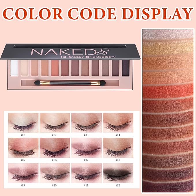 12 Color Naked Eyeshadow Palette,Matte Earth Color Eyeshadow,Natural Nude Eyeshadow Palette,Professional Waterproof and Smudge Proof Eye Shadow Palette Kit,Eye Makeup Set for Women（A）