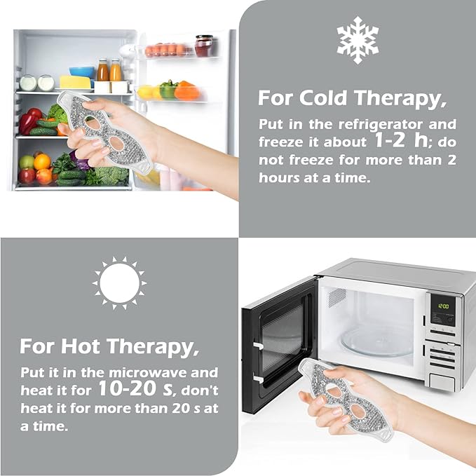 Permotary 2PCS Gel Eye Mask Reusable Hot Cold Compress Pack Eye Therapy,Therapeutic Gel Eye Spa Pad for Puffiness/Dark Circles/Eye Bags/Dry Eyes/Headaches/Migraines/Stress Relief-Gray&Black